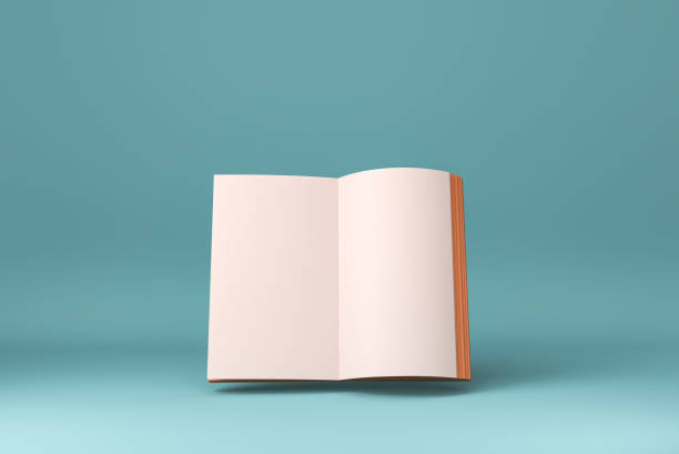 istock Blank Open Magazine or Book floating in blue background. minimal concept idea creative. 3D render. 1330960637