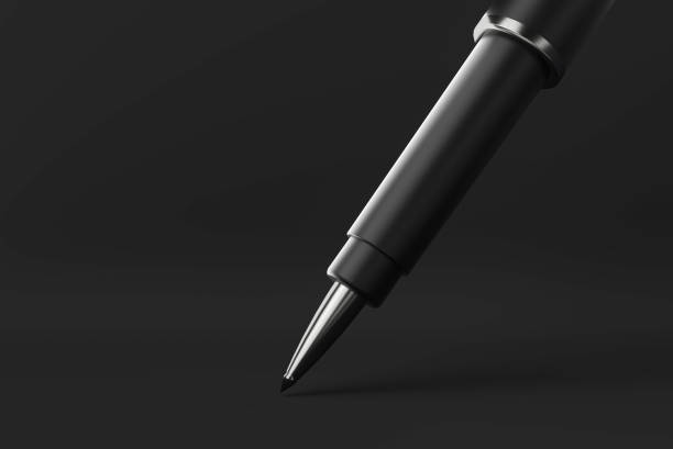 istock Black Pen floating in Black background. minimal concept idea creative. monochrome. 3D render. 1330960645