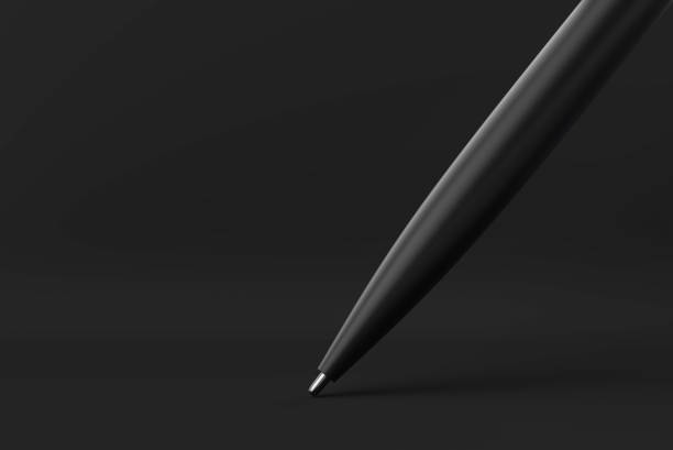 stylo noir flottant sur fond noir. idée de concept minimal créative. monochrome. rendu 3d. - chrome abstract shape form photos et images de collection