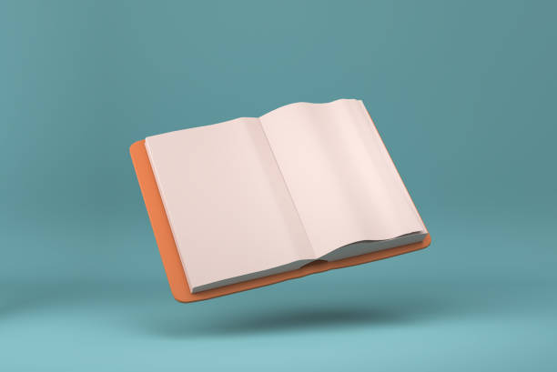 istock Blank Open Magazine or Book floating in blue background. minimal concept idea creative. 3D render. 1330960664