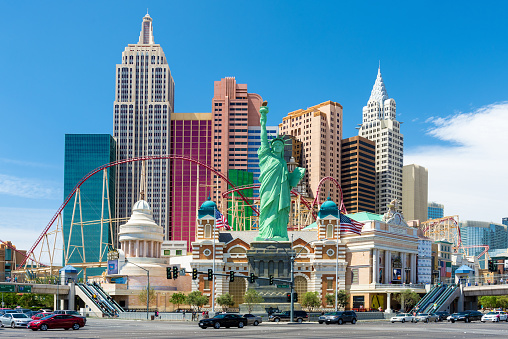 Wide angle view of New York-New York hotel and casino in Las Vegas, Nevada, USA