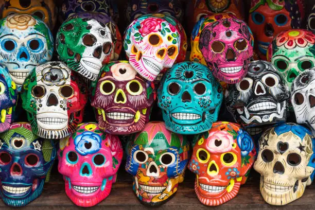 Photo of Mexican Souvenir Painted Skulls, Cancun, Mexico