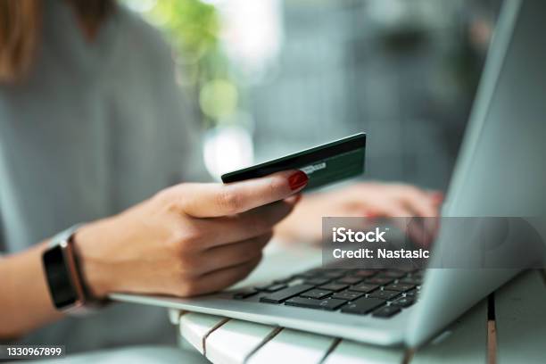 Young Woman With Credit Card And Laptop Stock Photo - Download Image Now - Credit Card, Online Shopping, Paying