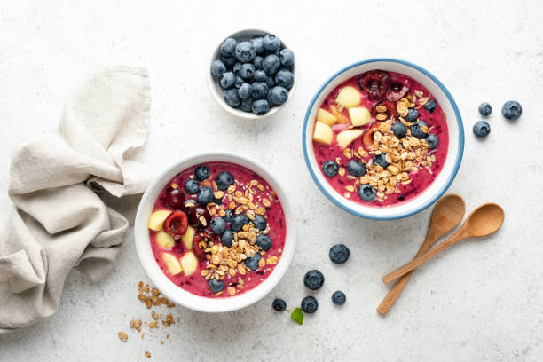 istock Raw acai smoothie bowl with toppings 1330969944