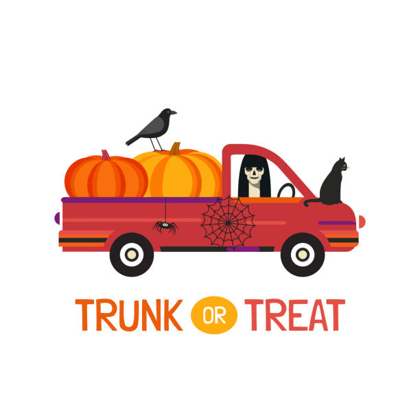 ilustrações de stock, clip art, desenhos animados e ícones de fancy halloween trunk or treat vector poster - animal skull skull halloween backgrounds