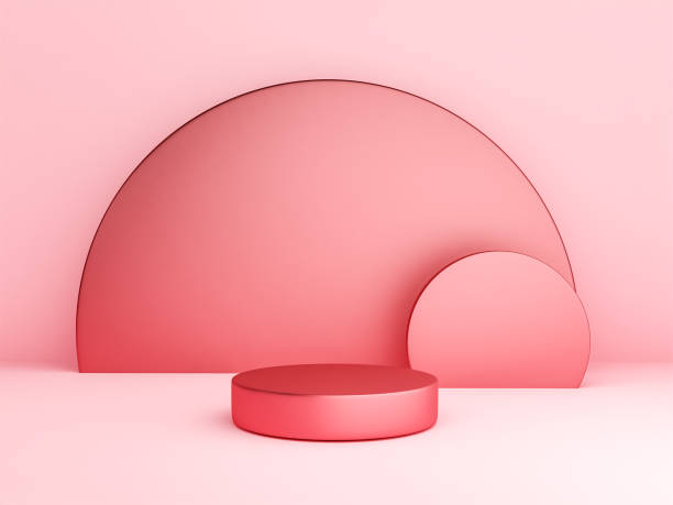 istock Scene with pink color podium for mock up presentation in minimalism style with copy space, 3d render abstract background design 1330971384