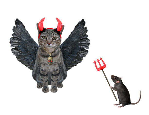 istock Cat gray horned with bird wings 1330973260