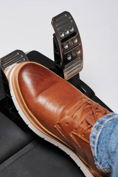 istock Push break car shiny metal pedal 1330973425