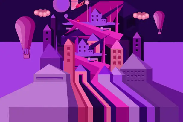 Vector illustration of Beautiful modern purple city