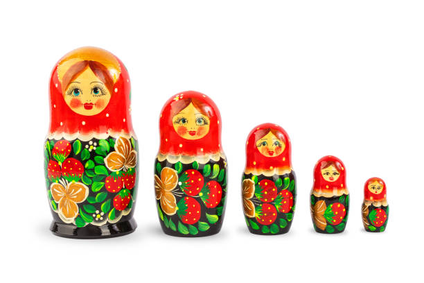 istock a set of Russian folk wooden dolls covered with patterns, isolate on a white background 1330977157