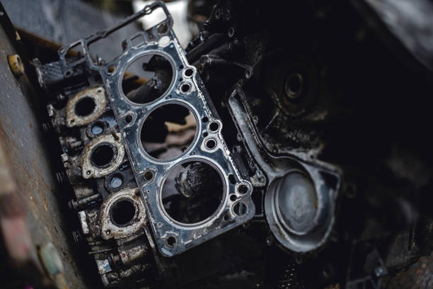 replacing the cylinder head gasket in the garage stock photo