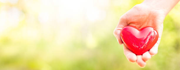 istock The woman is holding a red heart. 1330986216