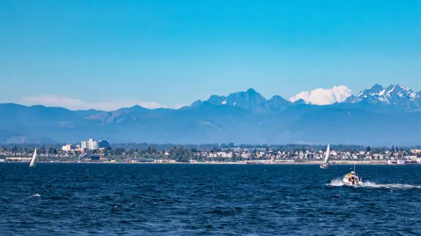 Summer Maritime Activities off Everett Washington Viewed From Puget Sound