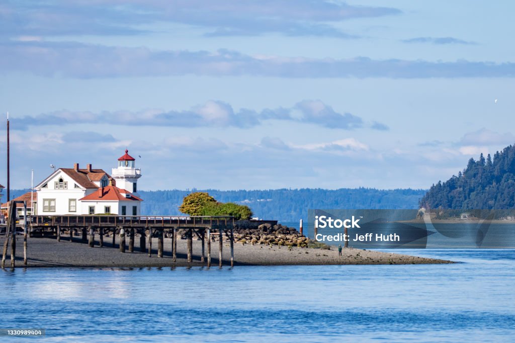 Mukilteo Lighthouse Park from Puget Sound Washington State Stock Photo