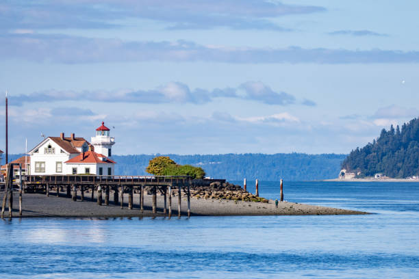 Mukilteo Lighthouse Park from Puget Sound Mukilteo Lighthouse Park from Puget Sound puget sound stock pictures, royalty-free photos & images