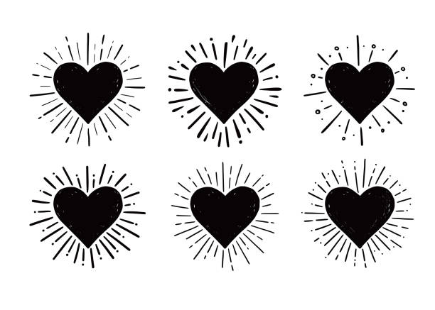 Heart shape burst. Hand drawn sketch style. Heart hipster sunburst. Hand drawn sketch style. Black heart vector illustration for grunge frame, love quote. couple tattoo quotes stock illustrations