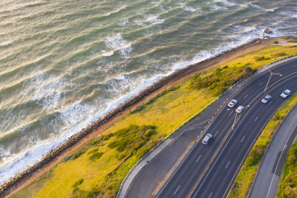 Aerial footage of Oliver's Hill, Frankston on a windy afternoon