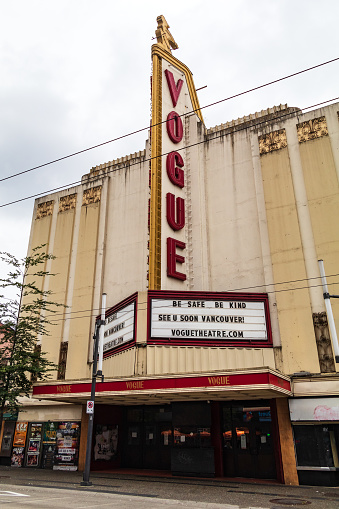 Vancouver, British Columbia, Canada - July 1, 2021: Built in 1941, the Vogue Theatre is one of the last remaining theatres located on Vancouver's famed theatre row.