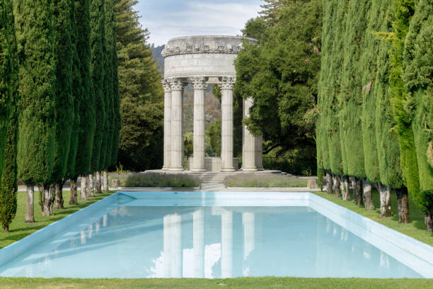 Pulgas Water Temple with Reflecting Pool and Cypress Trees