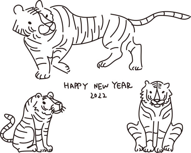 istock 2022 New Year Tiger Tora Monochrome Illustration Set 1331009276