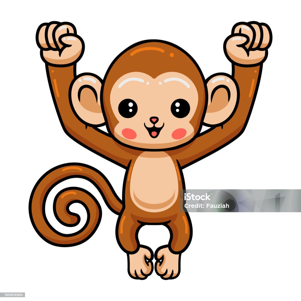 Cute Baby Monkey Cartoon Posing Stock Illustration - Download ...