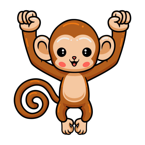 Cute Baby Monkey Cartoon Posing Stock Illustration - Download Image Now -  Ape, Monkey, Illustration - iStock