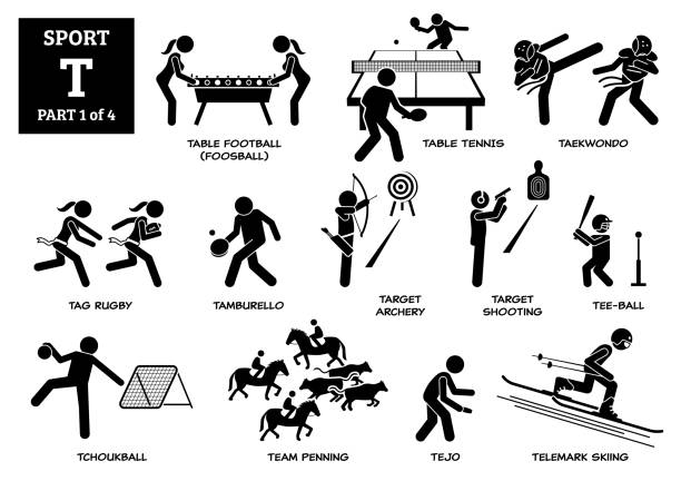 спортивные игры алфавит т векторные иконки пиктограммы. - ski skiing telemark skiing winter sport stock illustrations
