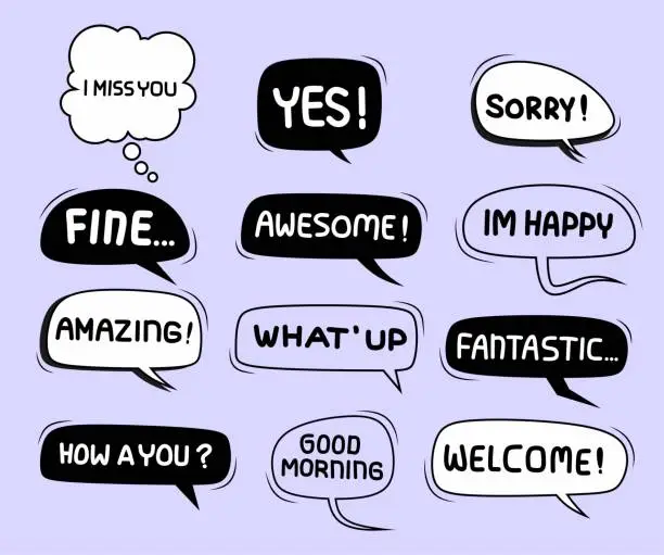 Vector illustration of Cute speech bubble doodle set