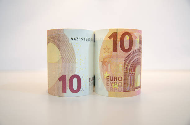 There are euro banknotes against a white background. european union economic crisis concept. stock photo