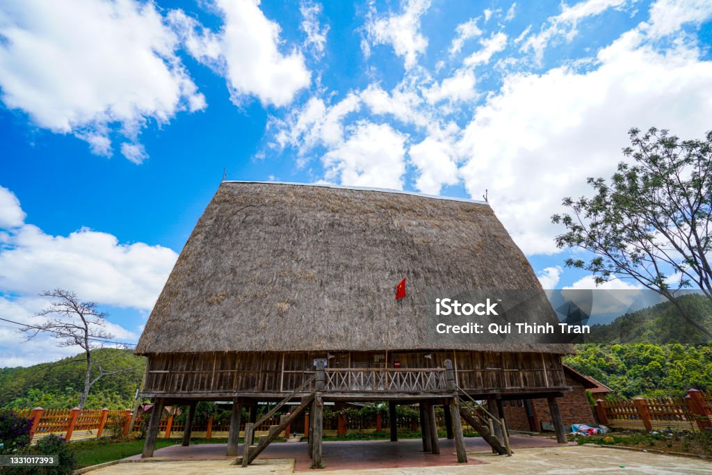 Nice traditional house in Kon Tum province central Vietnam Ancient Stock Photo