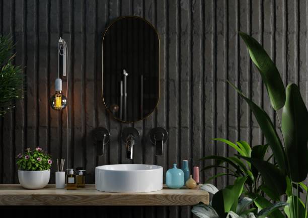 istock Basin in modern Bathroom interior design on dark color wall. 1331018722