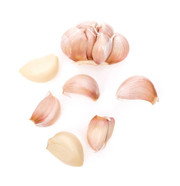 istock Garlic isolated on white background. Top view 1331020382