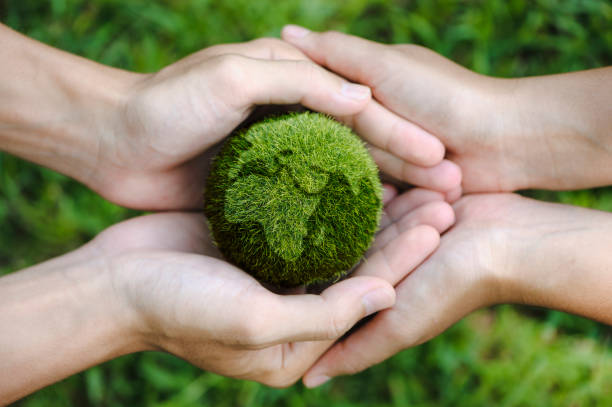 top view of teamwork hands holding the earth on a green background. protect nature. Save Earth. concept of the environment World Earth Day. ecology and environment sustainable concept. vista superior de las manos de trabajo en equipo sosteniendo la tierra sobre un fondo verde. proteger la naturaleza. salvemos la tierra. concepto del medio ambiente día mundial de la tierra. concepto de ecología y medio ambiente sostenible.