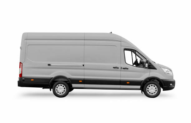 istock Gray painted delivery van against white background 1331030800