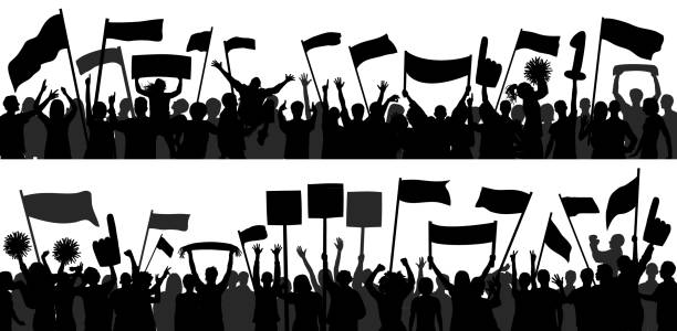 crowd (jede person ist komplett - clipping-pfade verstecken die beine) - demonstrant stock-grafiken, -clipart, -cartoons und -symbole