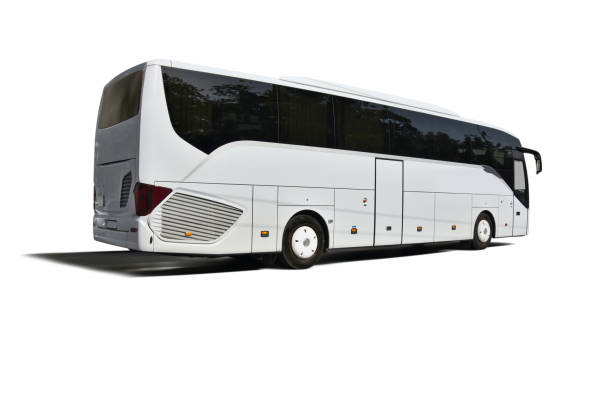 autobús turístico blanco - bus coach bus travel isolated fotografías e imágenes de stock
