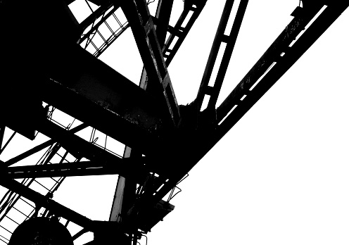 Closeup large complicated bridge steel structure, Sydney Harbour Bridge, background with copy space, full frame horizontal composition