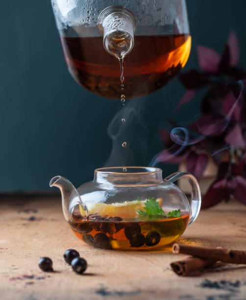istock A teapot with black tea with currant berries, lemon, a cinnamon stick. Autumn background. 1331040699