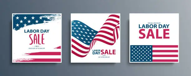 Vector illustration of United States Labor Day Sale special offer promotional backgrounds set for business, advertising and holiday shopping. USA Labor Day sales events cards.