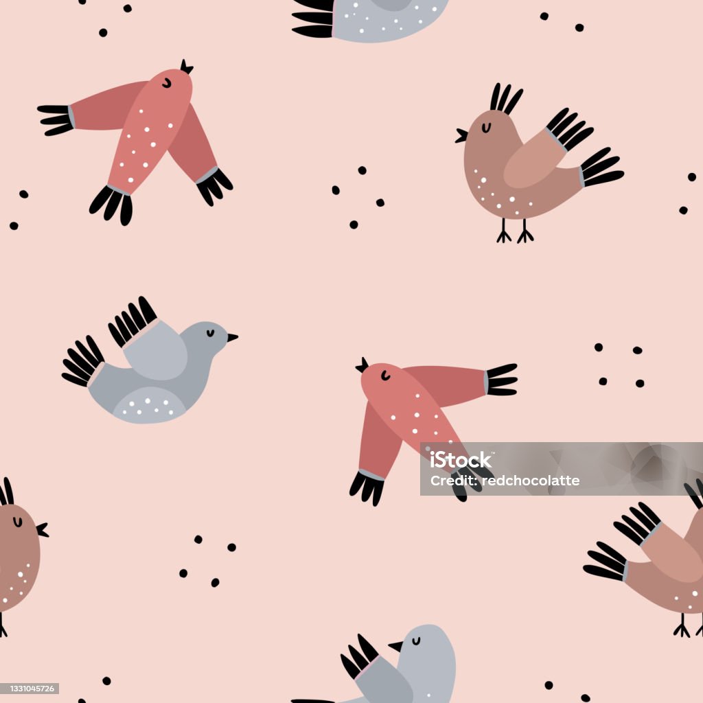 Pink Bird Pattern Cute Birds Seamless Pattern Lovely Pink Vector Background With Flying ...