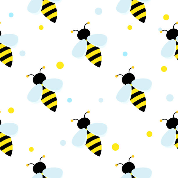 Bright striped bee on white background. Children repeating pattern Bright striped bee on white background. Children repeating pattern with cute bee and dots. Vector Seamless pattern. hornet swarm stock illustrations