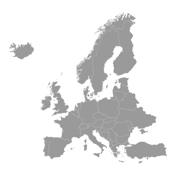 ilustrações, clipart, desenhos animados e ícones de mapa cinza de alta qualidade da europa com fronteiras das regiões - flamengo