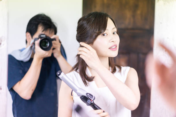 A young woman shooting for a beauty ad