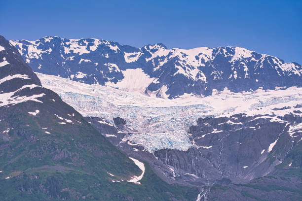 istock In summer, the glacier is flanked by dark, rocky mountains. 1331055835