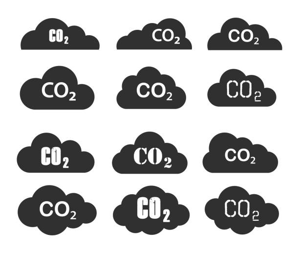 co2-wolkensymbol-formsatz. carbon oxide logo zeichen silhouette wolken kollektion. vektor-illustrationsbild. isoliert auf weißem hintergrund. - c02 stock-grafiken, -clipart, -cartoons und -symbole