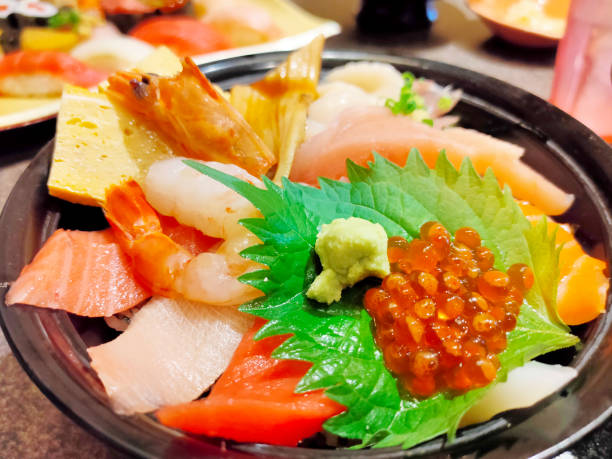 istock Close-up rice ball sushi in restaurant. 1331058285