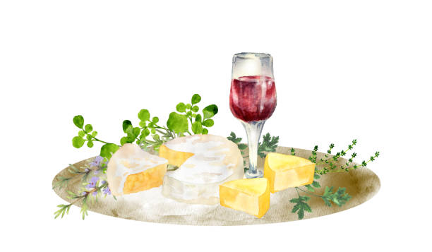 470+ Wine And Cheese Watercolor Stock Photos, Pictures & Royalty-Free ...