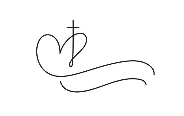 template vector logo for churches and christian organizations cross on the heart. religious calligraphy sign emblem cross and heart. minimalistic illustration - dua etme illüstrasyonlar stock illustrations