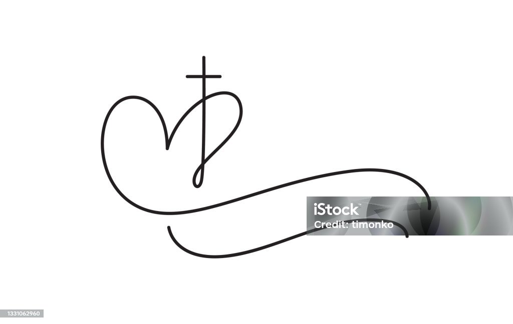 Template vector logo for churches and Christian organizations cross on the heart. Religious calligraphy sign emblem cross and heart. Minimalistic illustration Template vector logo for churches and Christian organizations cross on the heart. Religious calligraphy sign emblem cross and heart. Minimalistic illustration. Jesus Christ stock vector
