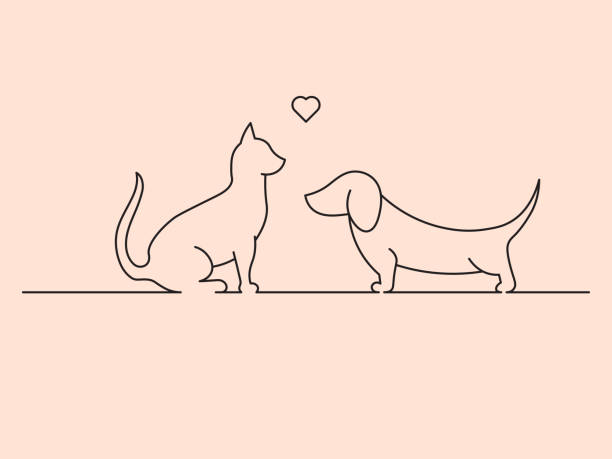 犬と猫の愛。ラインデザイン、ヘッダー要素 - animal backgrounds canine dachshund点のイラスト素材／クリップアート素材／マンガ素材／アイコン素材